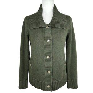 Pendleton‎ Womens Olive Green 100% Cotton Button Front Shawl Collar Cardigan S